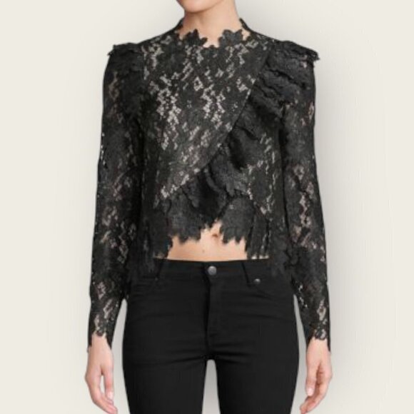 Saylor Jasmyn Long Sleeve Coated Lace Top Black - Picture 1 of 13